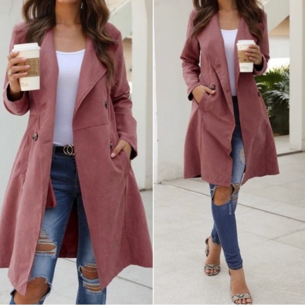 Waterfall collar double breasted trenchcoat